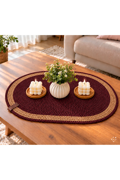 ÖRGÜM Traversă de masă tricotată 55x35 cm – Traversă de masă ovală, Față de m...