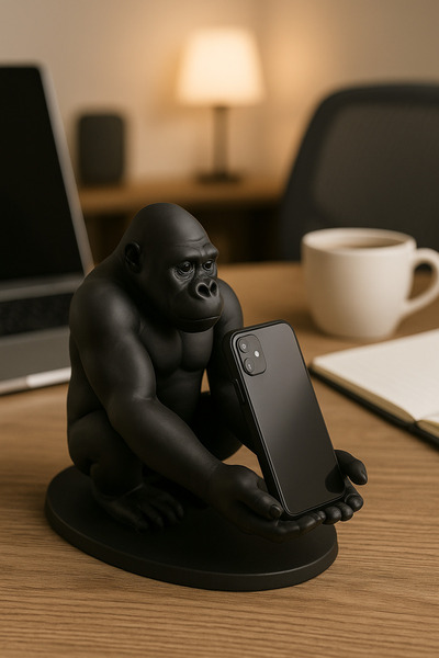 Dropcek eticaret 3D Siyah Goril Figürlü Dekoratif Telefon, Tablet Standı, Kal...