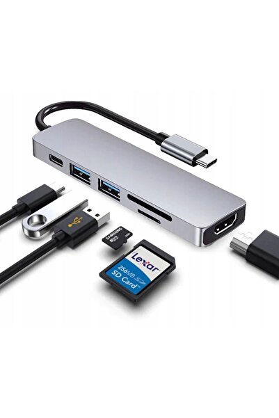 EtuiTab Adaptor 6 în 1 HUB USB-C HDMI 4K SD Macbook Pro / Air