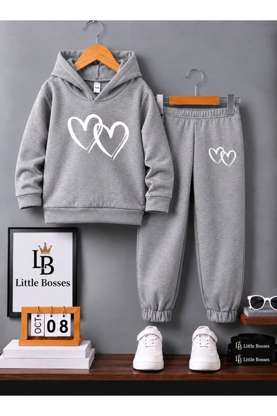 LB little bosses بدلة رياضية شتوية للأطفال للجنسين (قلب مزدوج)