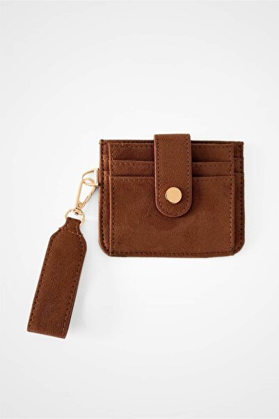 Yuka Atelier Suede Velina Minimal Wallet with Keychain and Card Holder Detail