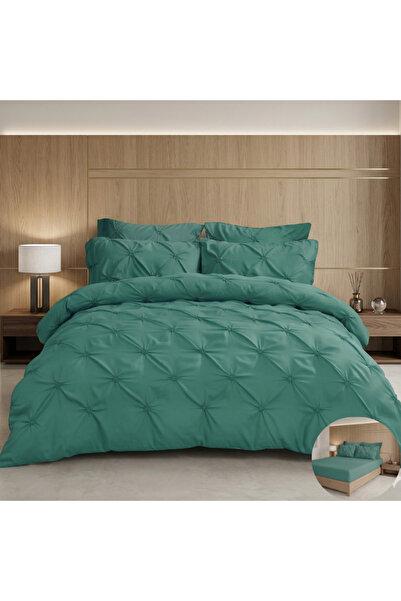 Truva Home Lenjerie de Pat Dublu 6 Piese cu Pliuri si Nasturi | 230x250 cm, F...
