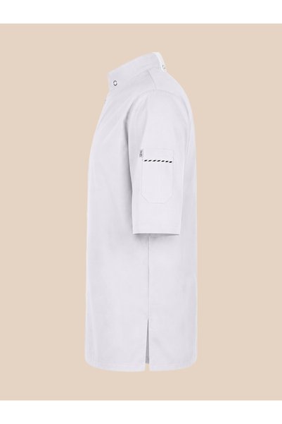 Signature Uniform Oversize Single Row Metal Snap Men's Chef Jacket - White / Black - Name Embroidery Gift