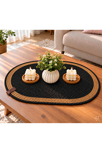ÖRGÜM Traversă de masă tricotată 55x35 cm – Traversă de masă ovală, Față de m...