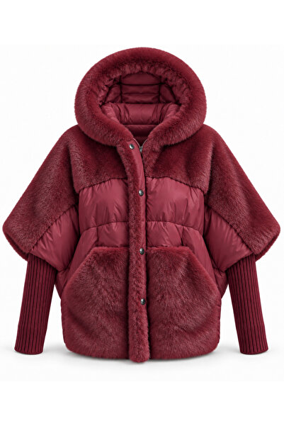 BRGCLOTHING İthal Triko Kol Detaylı Yumuşacık Peluş Şişme Mont