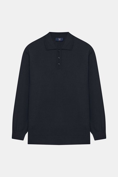 W Collection LACİVERT POLO YAKA UZUN KOLLU KAZAK