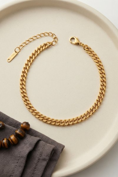 ETC 316l steel gold color thin cuban chain model men's bracelet 5886