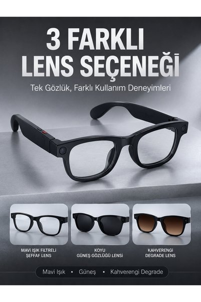 ECRUZ Özellikli Siyah AI Destekli Akıllı Gözlük 8 MP Kamera Çoklu Dil Çeviri Fotoğraf