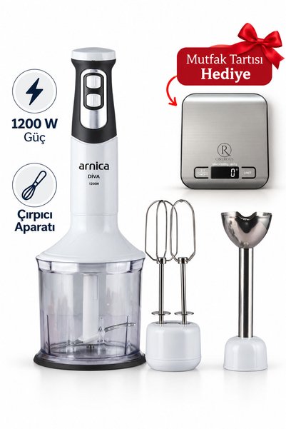 Arnica Diva 1200 W Güç Blender Seti Beyaz GH21590 Mutfak Tartısı Hediye (Oner...