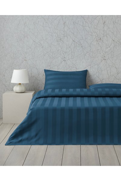 English Home Deluxe Çizgili Pamuk Saten Çift Kişilik Çarşaflı Nevresim Takımı...