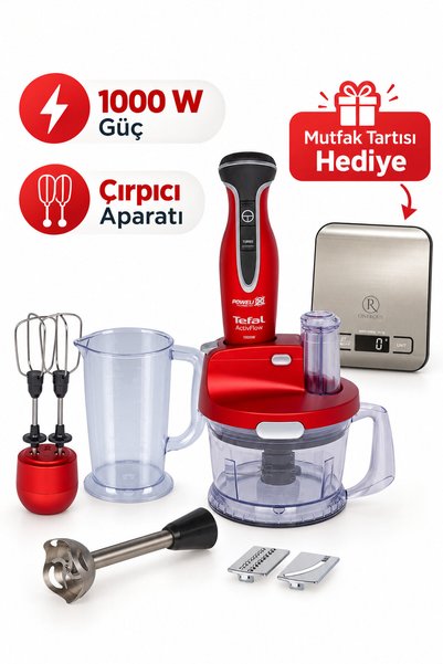 TEFAL Powelix Activflow Pro 1000 W Güç Blender Seti Kırmızı Mutfak Tartısı Hediye (Onerous)