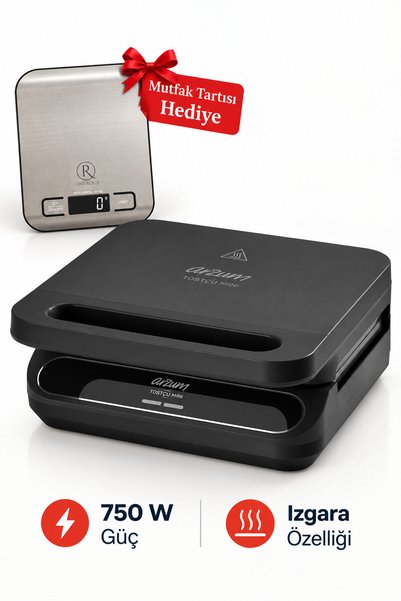 Arzum Tostçu Mini 2 750 W Güç Tost Makinesi Siyah AR2052 Mutfak Tartısı Hediy...