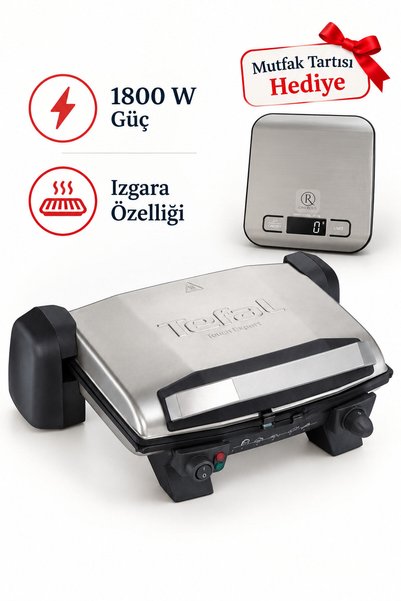 TEFAL Toast Expert Yapışmaz 1800 W Güç Tost Makinesi Gümüş Mutfak Tartısı Hediye (Onerous)