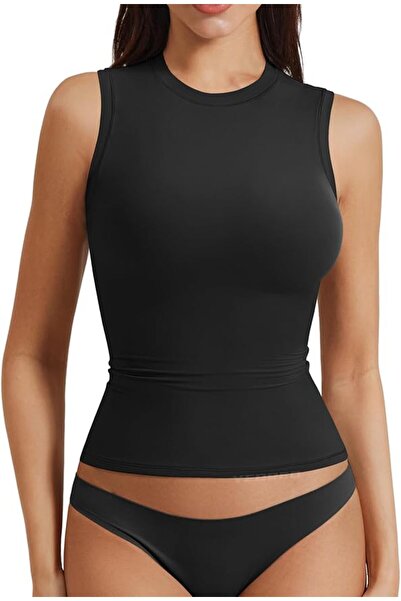 GENERAL YEOREO Women Basic Mock Neck Workout Crop Top Sleeveless Double Lined...