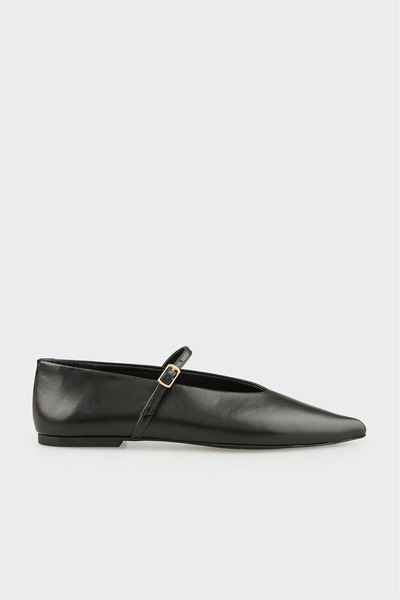 Elle Shoes Siyah Kadın Bantlı Deri Babet