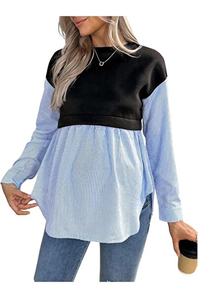 GORGLITTER Women's Maternity Striped Colorblock Sweatshirts Crewneck Long Sle...