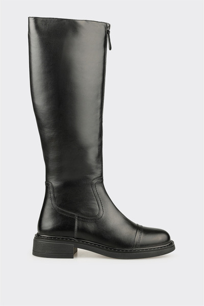 Elle Shoes Siyah Deri Kadın Günlük Düz Çizme