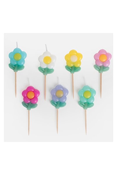 OEM Lumânări Aniversare cu Scobitori Margarete Colorate cu Frunze 8 cm – 7 bu...
