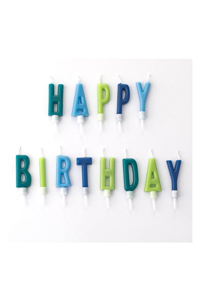 OEM Lumânări Zi de Naștere Bleu Verzi Happy Birthday – 13 buc. – Set Festiv p...