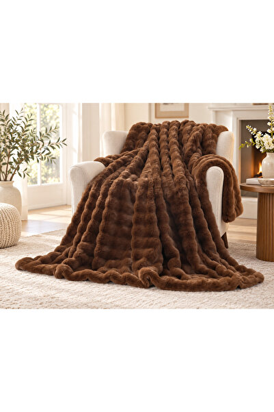 CHIRASO Patura Cocolino, Chinchilla, 200x230 cm, groasa, moale si pufoasa, maro