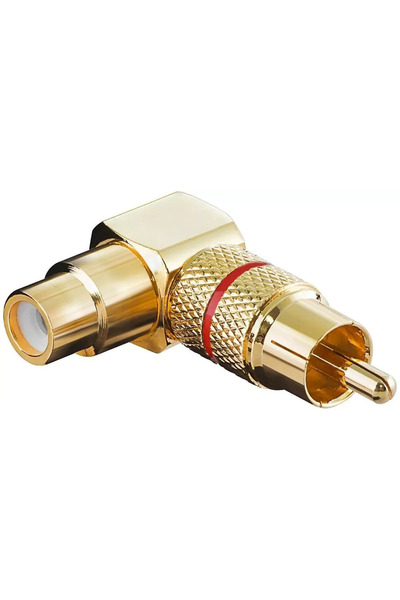 goobay Mufa adaptor RCA mama - RCA tata cotit 90 grade aurita inel rosu