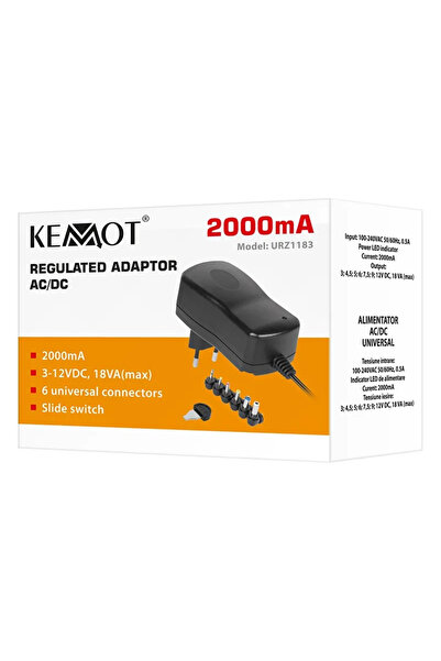 Kemot Alimentator stabilizat 2A 24W 3-4-5-6-7-9-12V + 6 conectori URZ1183