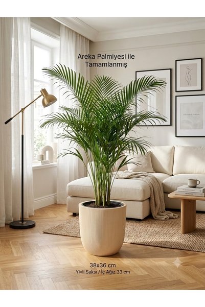 ks kastasaksı Plastik yivli iclikli saksi 38x36 modern dekoratif büyük saksı ...