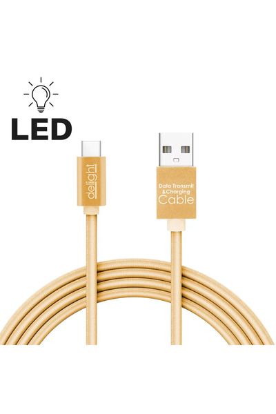 DELIGHT Cablu de date si incarcare USB Type C cu lumina LED auriu 1m