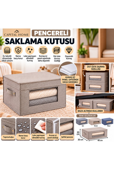 Capital Home ÇOK AMAÇLI DÜZENLEYİCİ HURÇ + SAKLAMA KUTUSU ŞEFAF PENCERELİ+KAP...