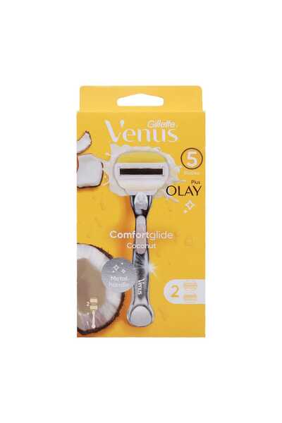 Gillette Venus 5 Blades Plus Olay Comfortglide Coconut Metal Handle + 2 Cartr...