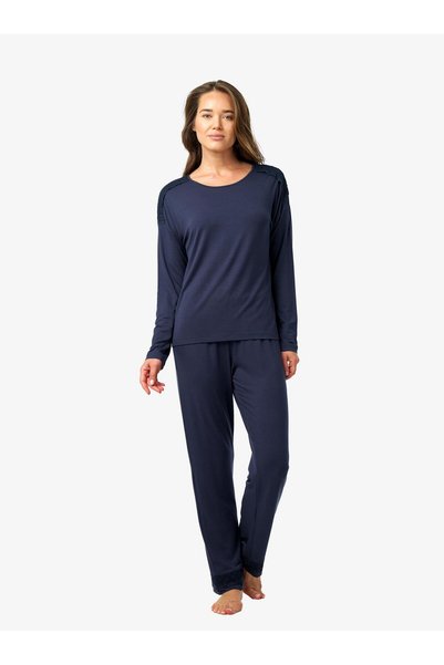 Blackspade Kadın Uzun Kol Dantel Detaylı Lacivert Pijama Takımı C6T0N225