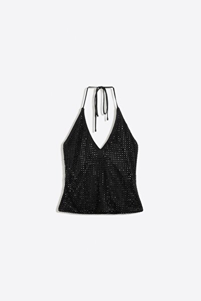 Bershka Halter yaka taşlı top