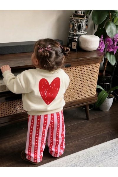 Valia Baby Pretty 100% Cotton Striped Set with Heart Print on the Back for Baby Girls & Kids