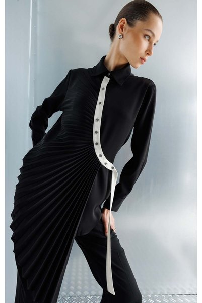 Moda İlgi Modailgi Pilise Detaylı Tunik Siyah