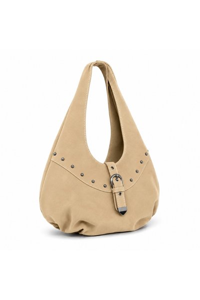 AVIVA Studded Buckle Half Moon Shaped Suede Women's Shoulder Bag