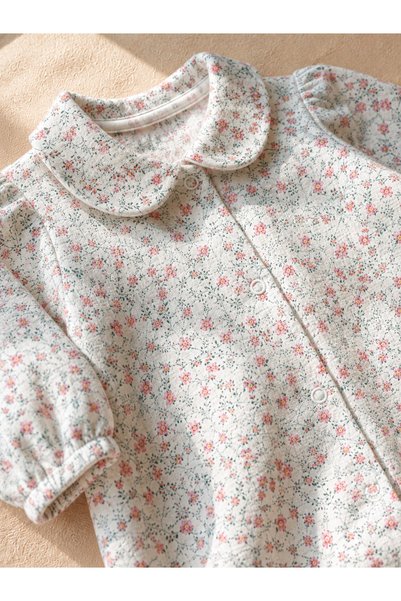 tinibud Gots Certified 100% Cotton Muslin Floral Patterned Natural Breathable Baby Girl Romper