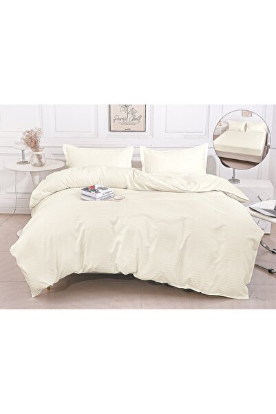 Truva Home Lenjerie de Pat Dublu Damasc | 4 Piese | Cearceaf cu Elastic, 180x...