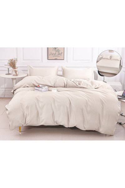 Truva Home Lenjerie de Pat Dublu Damasc | 4 Piese | Cearceaf cu Elastic, 180x...