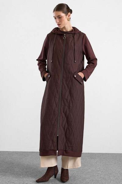 Olcay Hooded Jacquard Knitted Fabric Combination Large Size Wear-Remove Jacke...