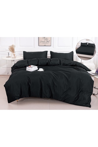 Truva Home Lenjerie de Pat Dublu Damasc | 4 Piese | Cearceaf cu Elastic, 180x...