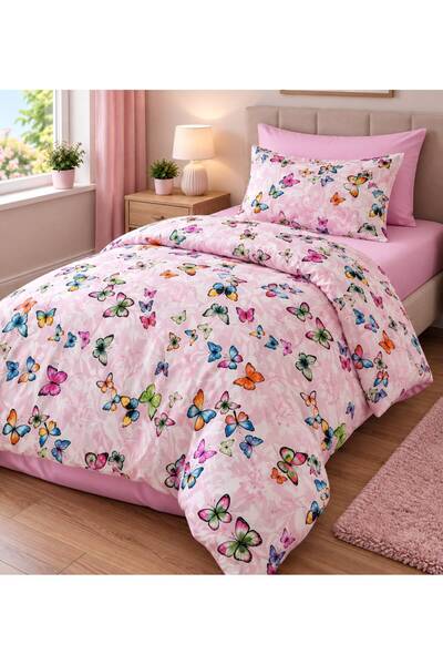 Evolin Home 120x200 Yataklar İçin Pamuklu Kelebek Desen Çarşafı Lastikli Nevr...