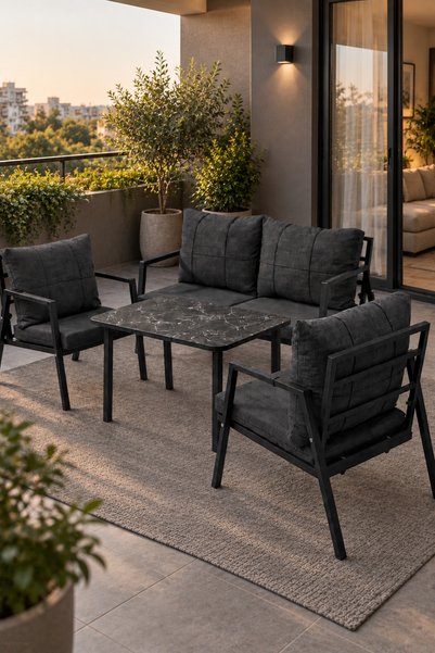 MB GARDEN FURNITURE DREAM Balkon, Bahçe Takımı, Cafe, Metal Kanepe, Koltuk Ta...