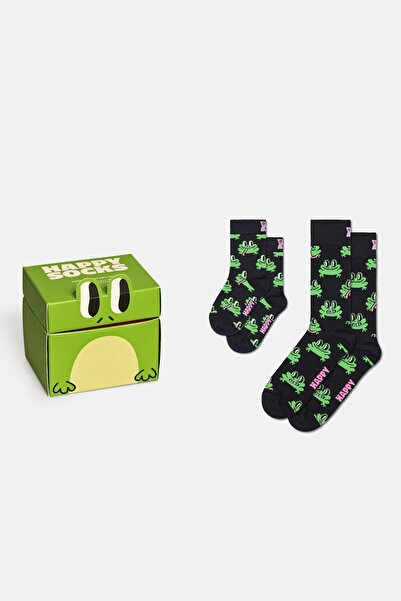 Happy Socks - Black Mini & Me Set of 2 Frog Patterned Cotton Socks