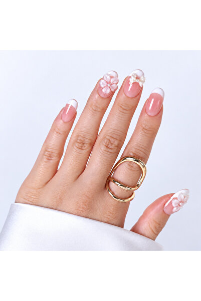 Takma Takma S Beden Beyaz Nail Art Kısa Oval 10'lu Tekrar Kullanılabilir El Y...