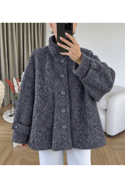 Hepsi Moda Collared Jacket with Epaulettes - 4765 - Anthracite