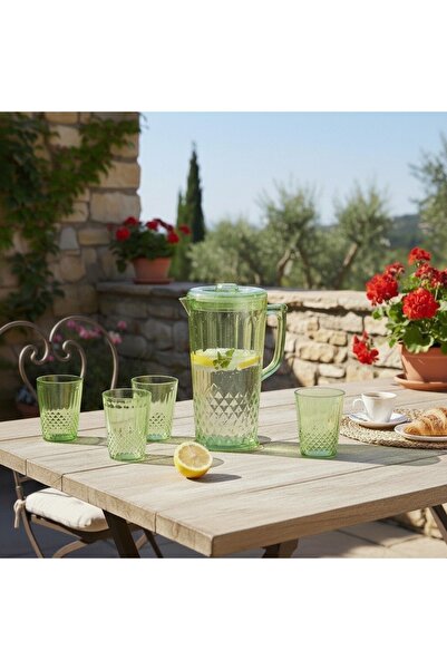 OEM Set 4 pahare 300 ml și carafă 2200 ml, plastic, design elegant, ideal pentru suc, apă sau limonadă, SHYE-5399-4