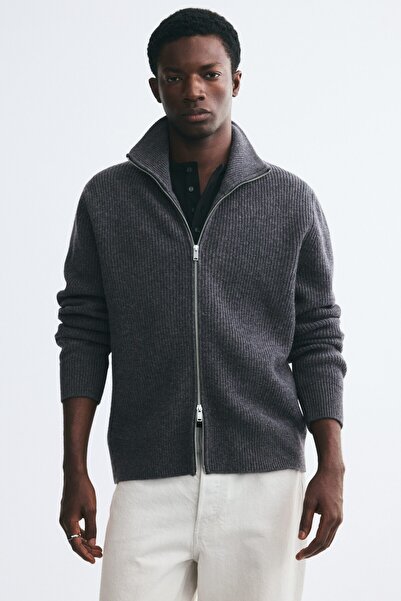 H&M Fermuarlı Yün Hırka Regular Fit