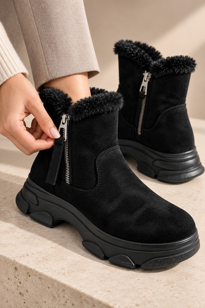 Slipcat Women'S, Zippered, Thick Soled, Fur Lined, Winter Boots