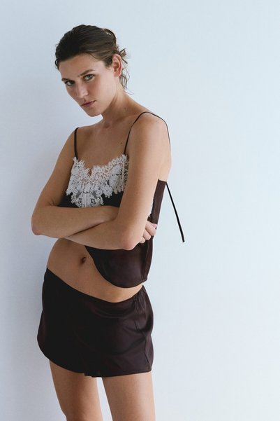H&M Dantel Detaylı Saten Pijama Takımı