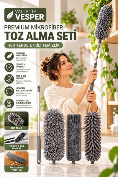 valletta Vesper 5 Parça Premium Mikrofiber Toz Alma Seti – 2,05 Metre Uzayabi...